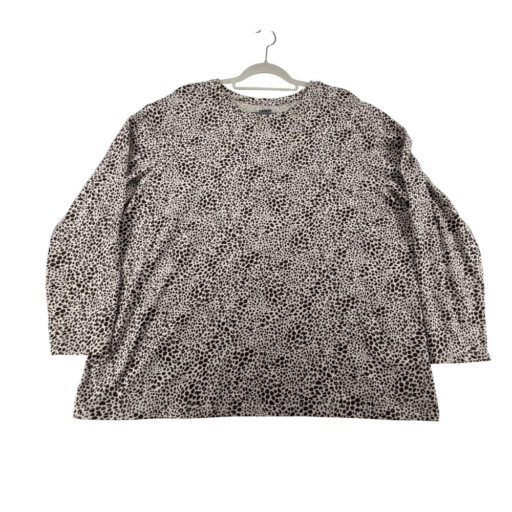 Lands' End Leopard Print Long Sleeve 100% Cotton Top Womens 2X Brown White